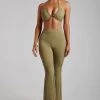 ROM Two Piece Sets Tori Ribbed Flare Trousers - Sage