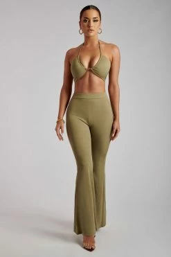 ROM Two Piece Sets Tori Ribbed Flare Trousers - Sage