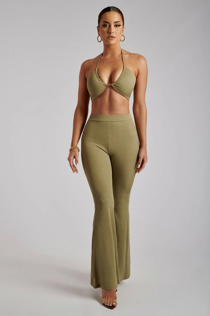 ROM Two Piece Sets Tori Ribbed Flare Trousers - Sage 1 ROM Two Piece Sets Tori Ribbed Flare Trousers - Sage
