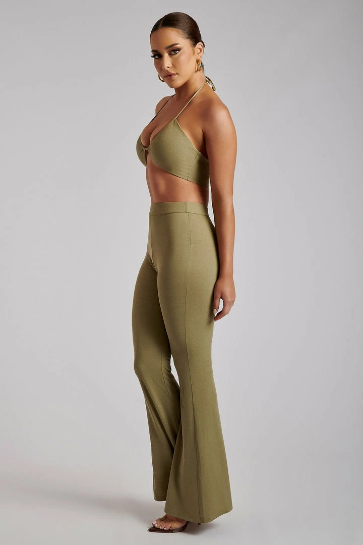 ROM Two Piece Sets Tori Ribbed Flare Trousers - Sage 5 ROM Two Piece Sets Tori Ribbed Flare Trousers - Sage