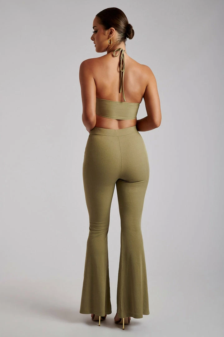 ROM Two Piece Sets Tori Ribbed Flare Trousers - Sage 2 ROM Two Piece Sets Tori Ribbed Flare Trousers - Sage