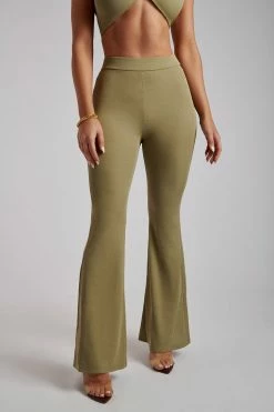 ROM Two Piece Sets Tori Ribbed Flare Trousers - Sage 12 ROM Two Piece Sets Tori Ribbed Flare Trousers - Sage