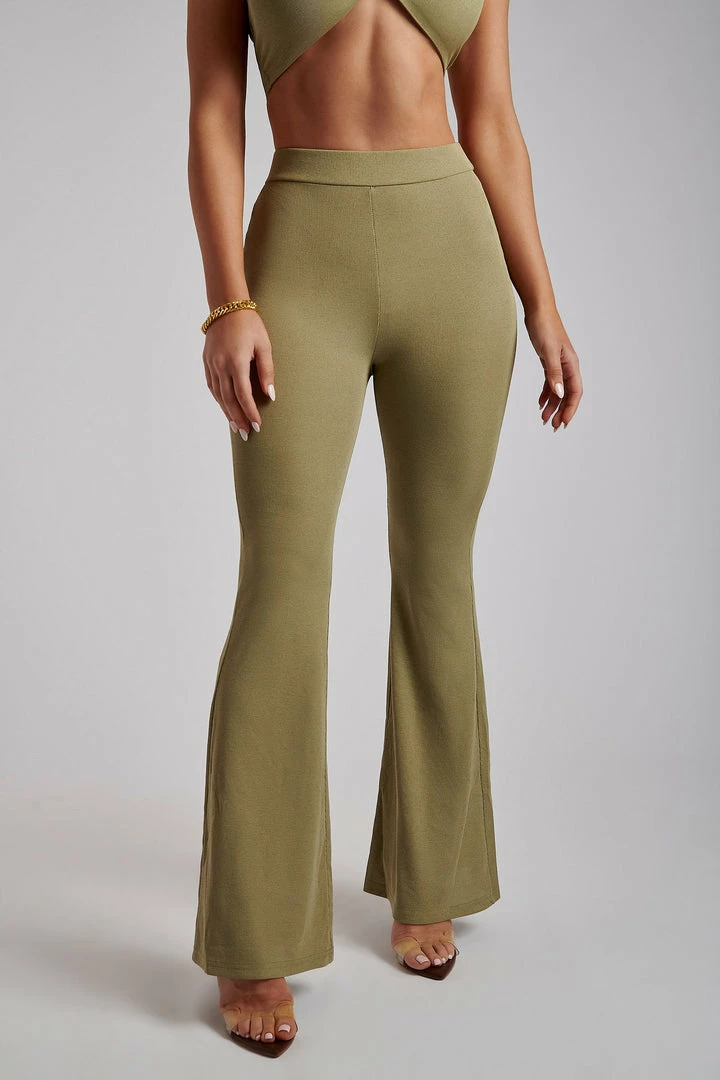ROM Two Piece Sets Tori Ribbed Flare Trousers - Sage 3 ROM Two Piece Sets Tori Ribbed Flare Trousers - Sage