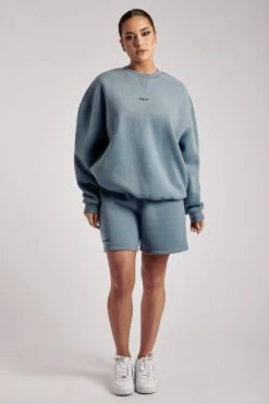 QNG Taylor Unisex Cosy Long Shorts - Steel Blue All Bottoms 22 QNG Taylor Unisex Cosy Long Shorts - Steel Blue All Bottoms