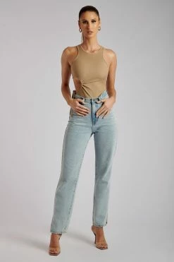 ROM Denver Ribbed Top With Cut Out Side Detail - Camel