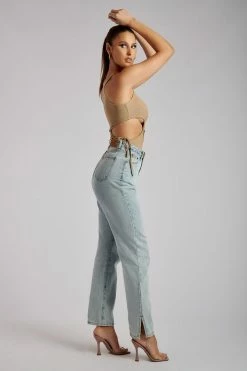 ROM Denver Ribbed Top With Cut Out Side Detail - Camel