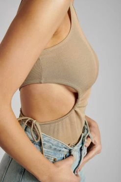 ROM Denver Ribbed Top With Cut Out Side Detail - Camel