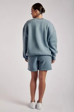 QNG Taylor Unisex Cosy Long Shorts - Steel Blue All Bottoms 21 QNG Taylor Unisex Cosy Long Shorts - Steel Blue All Bottoms