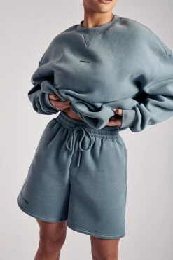 QNG Taylor Unisex Cosy Long Shorts - Steel Blue All Bottoms 20 QNG Taylor Unisex Cosy Long Shorts - Steel Blue All Bottoms