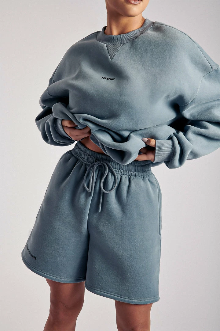 QNG Taylor Unisex Cosy Long Shorts - Steel Blue All Bottoms 6 QNG Taylor Unisex Cosy Long Shorts - Steel Blue All Bottoms