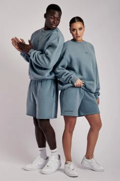 QNG Taylor Unisex Cosy Long Shorts - Steel Blue All Bottoms 29 QNG Taylor Unisex Cosy Long Shorts - Steel Blue All Bottoms