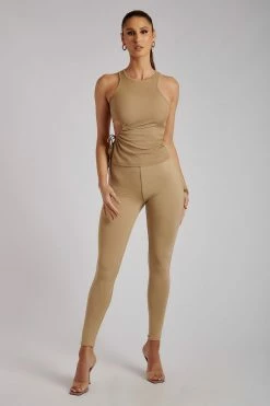 ROM Denver Ribbed Top With Cut Out Side Detail - Camel