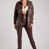 WNT All Bottoms Annabelle High Waisted Croc Skinny Pant - Chocolate