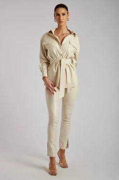 WNT Annabelle High Waisted Croc Skinny Pant - Cream