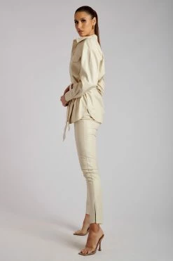 WNT Annabelle High Waisted Croc Skinny Pant - Cream