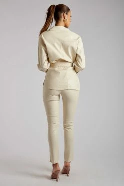 WNT Annabelle High Waisted Croc Skinny Pant - Cream