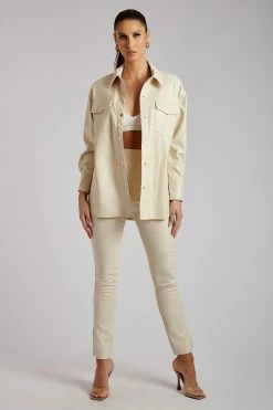 WNT Annabelle High Waisted Croc Skinny Pant - Cream