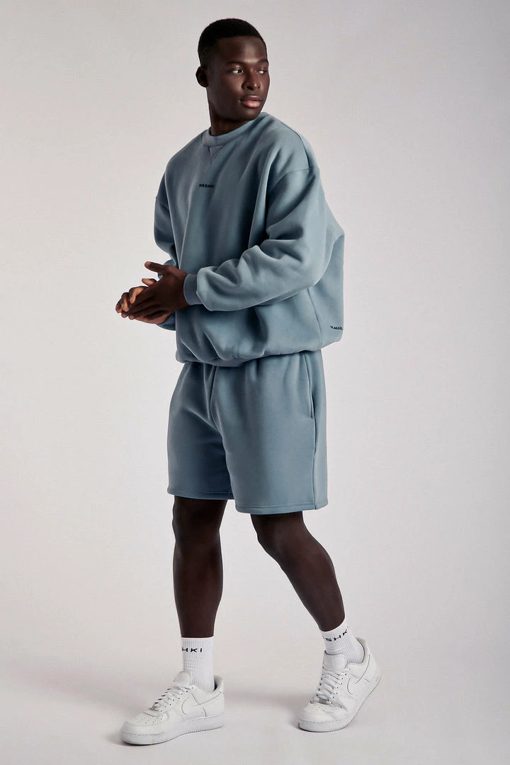 QNG Taylor Unisex Cosy Long Shorts - Steel Blue All Bottoms 4 QNG Taylor Unisex Cosy Long Shorts - Steel Blue All Bottoms