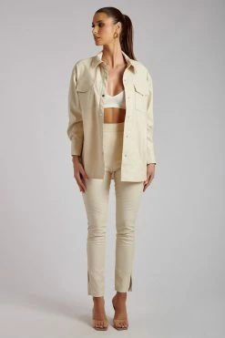 WNT Annabelle High Waisted Croc Skinny Pant - Cream