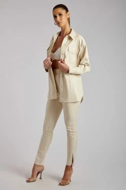 WNT Annabelle High Waisted Croc Skinny Pant - Cream