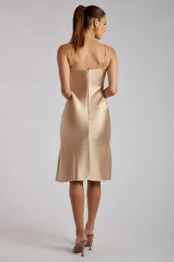 ROM DRESSES Tabitha Cowl Neck Midi Dress - Champagne
