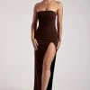 QNG DRESSES Rachel Maxi Split Front Dress - Chocolate