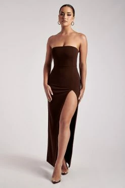 QNG DRESSES Rachel Maxi Split Front Dress - Chocolate