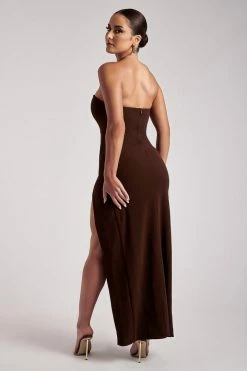 QNG DRESSES Rachel Maxi Split Front Dress - Chocolate