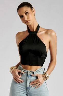 WNT Jessica Halter Corset Crop Top - Black All Tops
