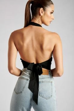 WNT Jessica Halter Corset Crop Top - Black All Tops