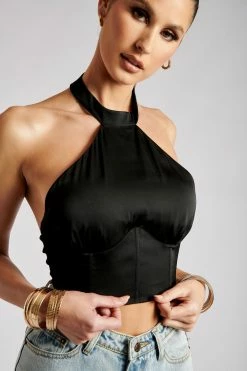 WNT Jessica Halter Corset Crop Top - Black All Tops