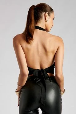 WNT Jessica Halter Corset Crop Top - Black All Tops