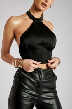 WNT Jessica Halter Corset Crop Top - Black All Tops