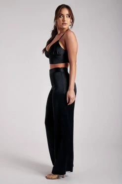 WNT All Bottoms Alyssa Satin Wide Leg Trousers - Black
