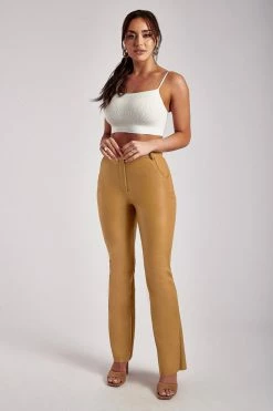 WNT Tyra Straight Leg Faux Leather Pants - Tan Two Piece Sets
