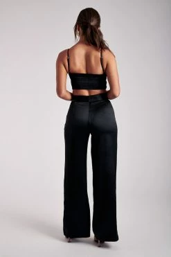 WNT All Bottoms Alyssa Satin Wide Leg Trousers - Black