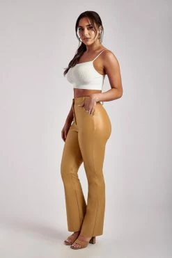 WNT Tyra Straight Leg Faux Leather Pants - Tan Two Piece Sets