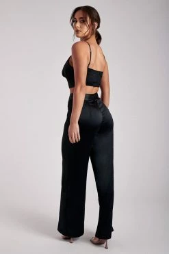 WNT All Bottoms Alyssa Satin Wide Leg Trousers - Black