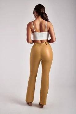 WNT Tyra Straight Leg Faux Leather Pants - Tan Two Piece Sets