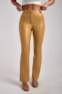 WNT Tyra Straight Leg Faux Leather Pants - Tan Two Piece Sets