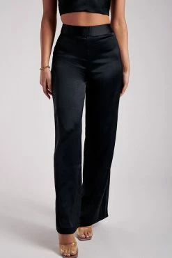 WNT All Bottoms Alyssa Satin Wide Leg Trousers - Black