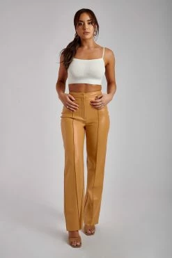 WNT Scout Faux Leather Piped Pants - Tan