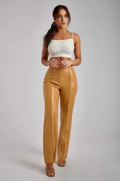 WNT Scout Faux Leather Piped Pants - Tan