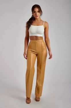 WNT Scout Faux Leather Piped Pants - Tan