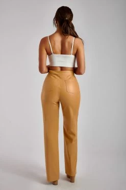 WNT Scout Faux Leather Piped Pants - Tan