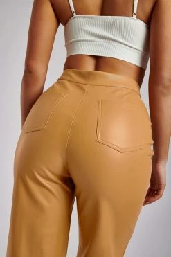 WNT Scout Faux Leather Piped Pants - Tan