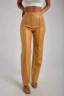 WNT Scout Faux Leather Piped Pants - Tan