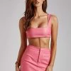 WNT Two Piece Sets Mahla Faux Leather Square Neck Crop - Pink