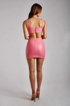 WNT Two Piece Sets Mahla Faux Leather Square Neck Crop - Pink