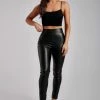 WNT Shayla Skinny Faux Leather Split Pant - Black